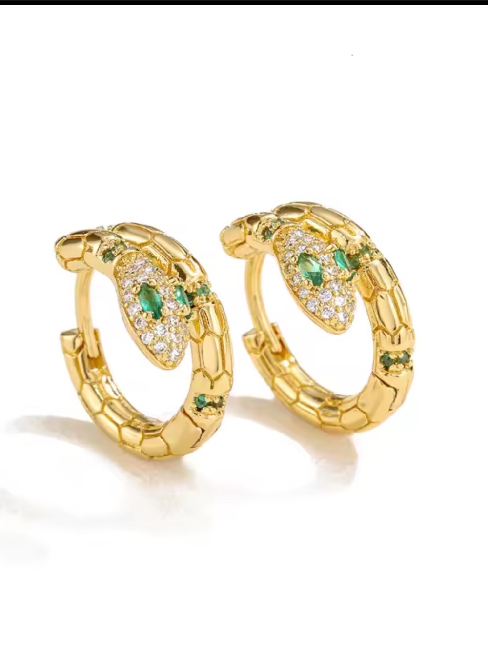 Gold Emerald Snake Hoop Earrings